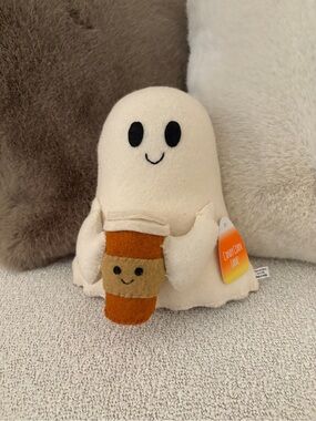 Candy corn lane felted Halloween ghost with pumpkin spice latte! NEW